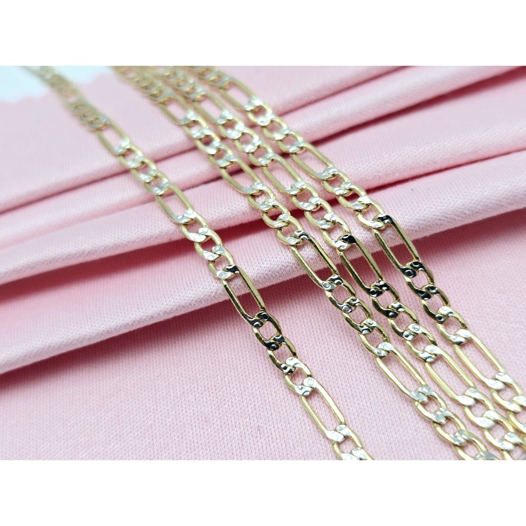 14k Solid Two Tone Multi Color Gold Diamond Cut Figaro Link Chain Necklace 22 L